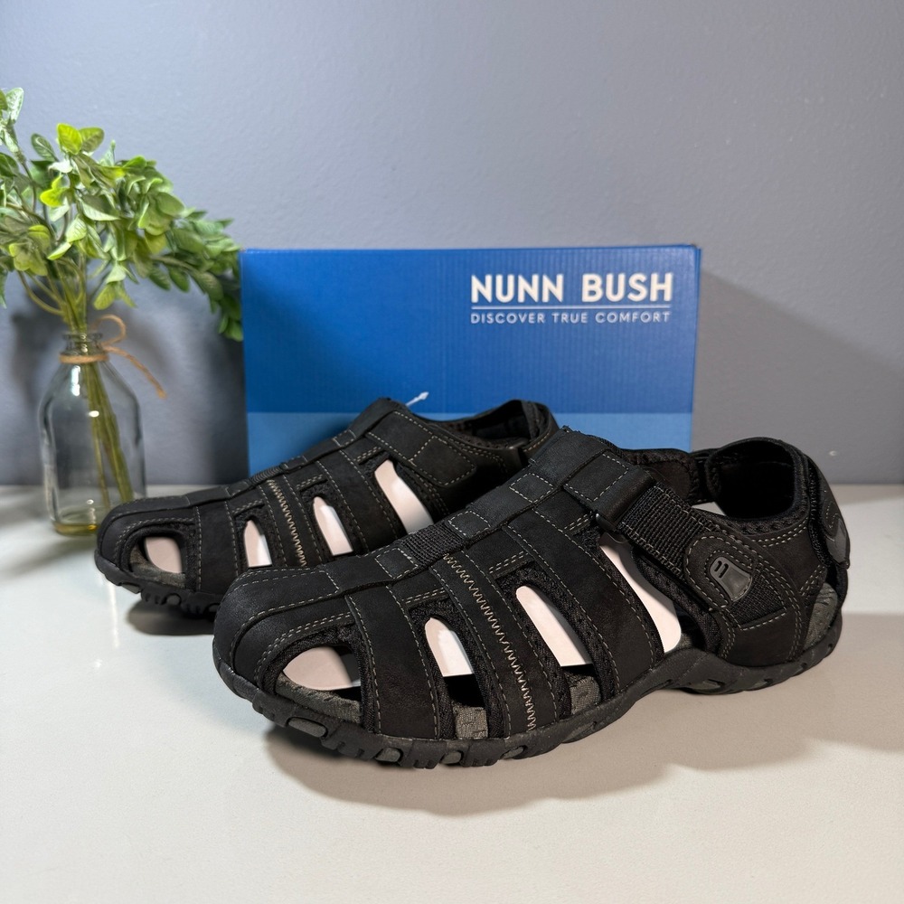 Nunn Bush Mens Black Fisherman Sandals Hook and‎ Loop Comfort Size 10 - Picture 5 of 10